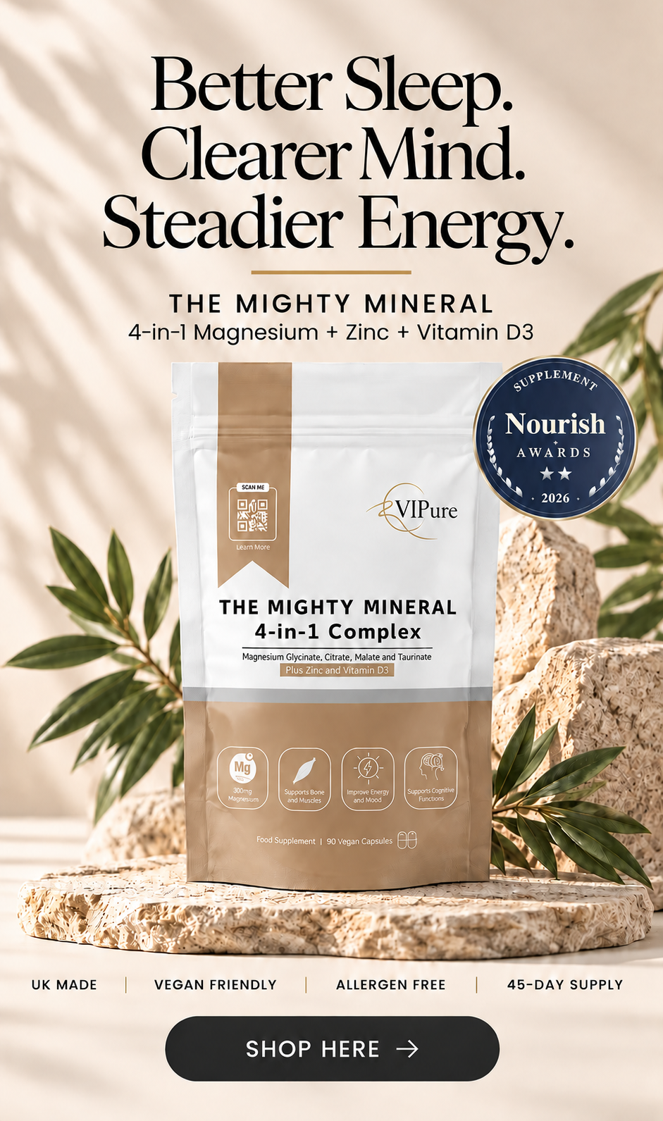 VIPure The Mighty Mineral 4-in-1 Magnesium, Zinc and Vitamin D3