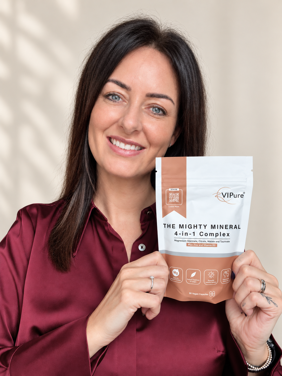 Carina, founder of VIPure, holding The Mighty Mineral